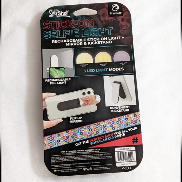 NEW Rechargeable Stick On Selfie Light + Mirror & Kickstand - Picture 2 of 6